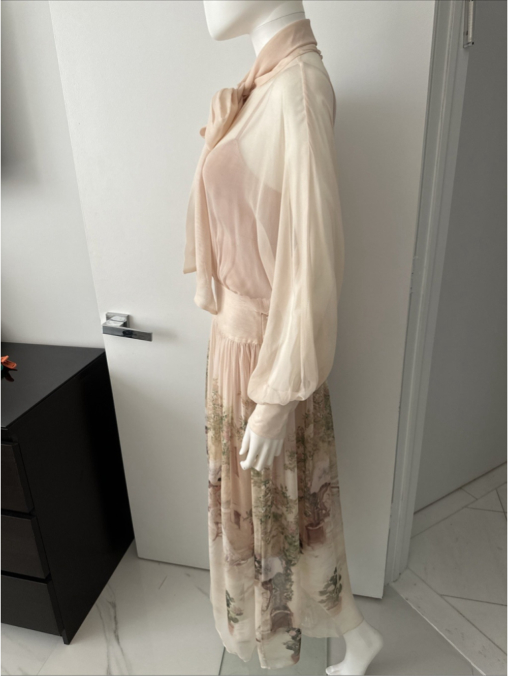 Zimmermann Belted Floral Print Chiffon Maxi Dress Powder Size 2 - Picture 8 of 16